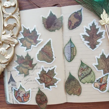 44pcs 2 Materiāls Lapas Formu Maple Leaf Kartes Stila Uzlīmes Scrapbooking DIY Dāvanu Iesaiņojums, Etiķetes, Apdares Frāze