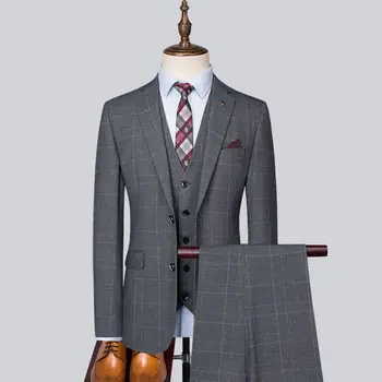 Boutique (Žakete + Veste + Bikses) Vīriešu Uzvalku Elegants Modes Biznesa itāļu Stilā Casual Slim Džentlmenis Formāls Tērps 3-piece