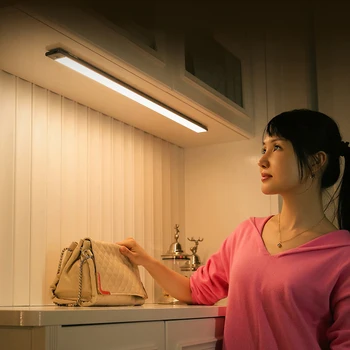 Uzlabot LED Nakts Lampa ar Roku slaucīt Sensors Sloksnes Uzlādējams 3 Krāsu Gaismas Bezvadu Dimming ministru Kabineta Gaismu Guļamistabā Skapis